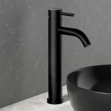 robinetterie lavabo aubade creation inox line rehausse noir mat