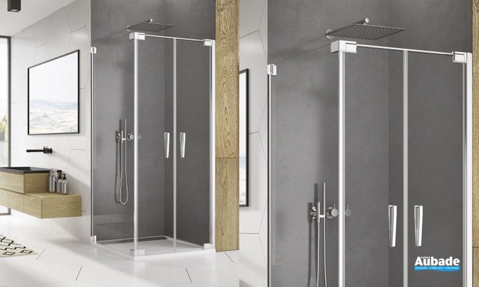 Paroi avec portes battantes Ophalys finition profilé poli brillant et verre transparent