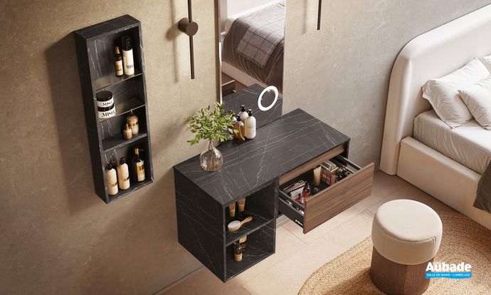 Meuble Sanijura plurielle 1 niveau 120 cm marbre noir noyer naturel