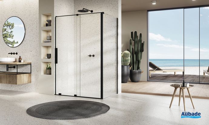 parois de douche plume porte coulissante noir mat