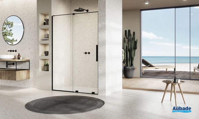 parois de douche plume porte coulissante noir mat