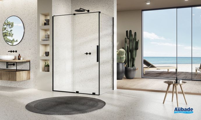 parois de douche plume porte coulissante noir mat