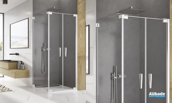 Paroi avec portes battantes Ophalys finition profilé poli brillant et verre transparent