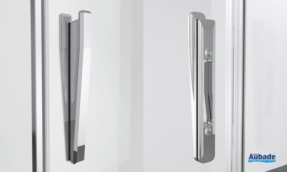 Paroi avec portes battantes Ophalys finition profilé poli brillant et verre transparent poignee poli brillant