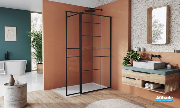 Paroi de douche noire Ronal Loft 73 avec volet pivotant à 90 degrés