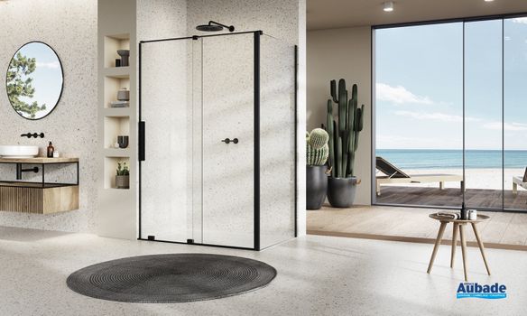 parois de douche plume porte coulissante noir mat