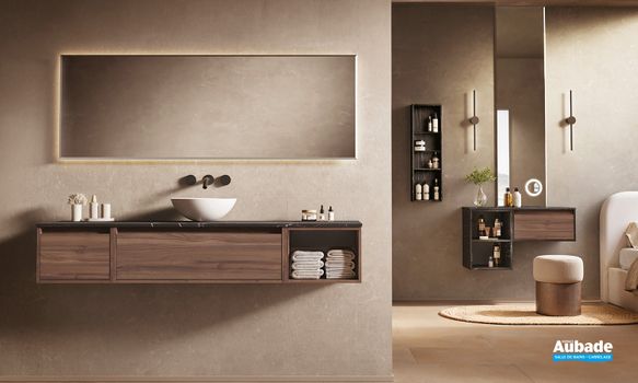Meuble Sanijura plurielle 1 niveau 120 cm marbre noir noyer naturel